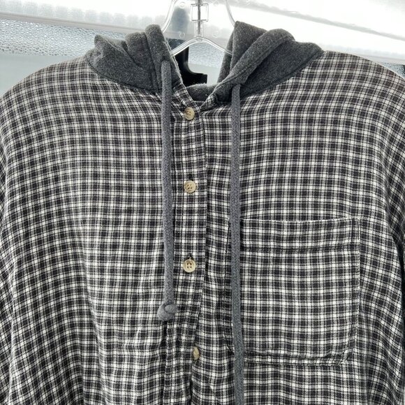 American Eagle Plaid Cropped Jacket Hooded Button Up Gray/Multi Size Small - Picture 2 of 9